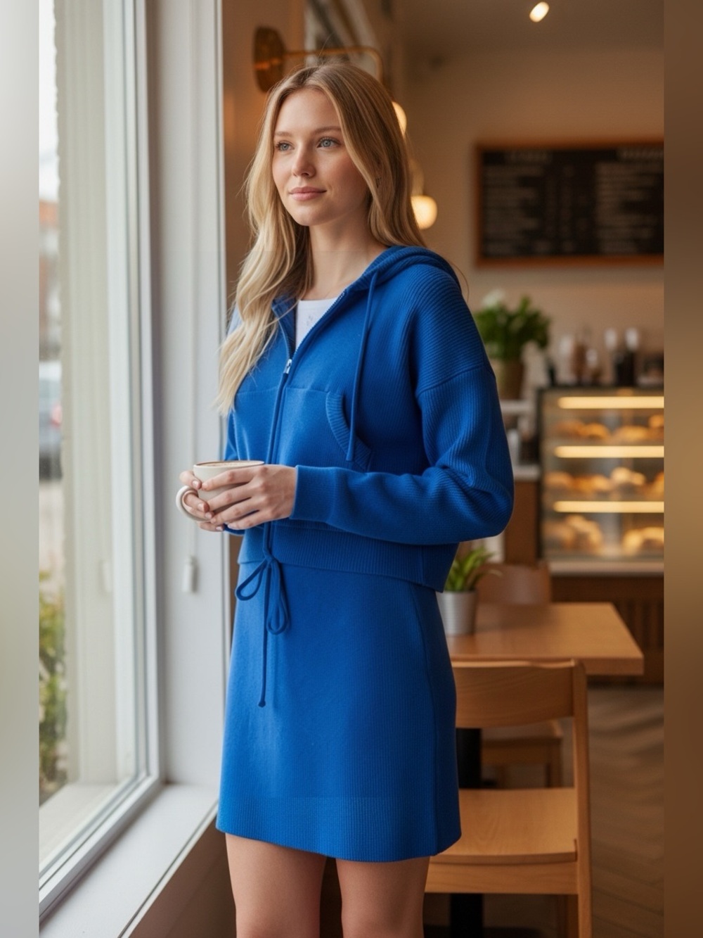 Anthropologie Cobalt Blue Zip Hoodie with matching skirt